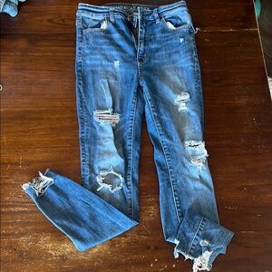 American Eagle Outfitters Blue Skinny Jeans with Distressed Details